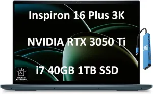 Dell Inspiron 16 Plus 7620 Business Laptop (NVIDIA RTX 3050Ti 4GB GPU, 16" 3K 120Hz, Intel 14-Core i7-12700H, 40GB DDR5, 1TB SSD) for Creator, Designer, Backlit, IST Hub, 1080p Webcam, Win 11 Pro