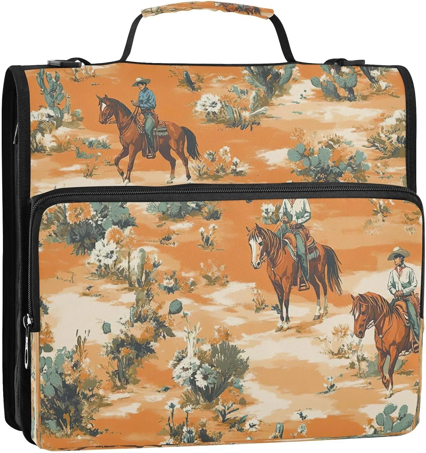 Desert Horseback Riding 3 Ring Binder,500 Sheets Capacity Zipper Binder Organizer with Shoulder Strap & Handle
