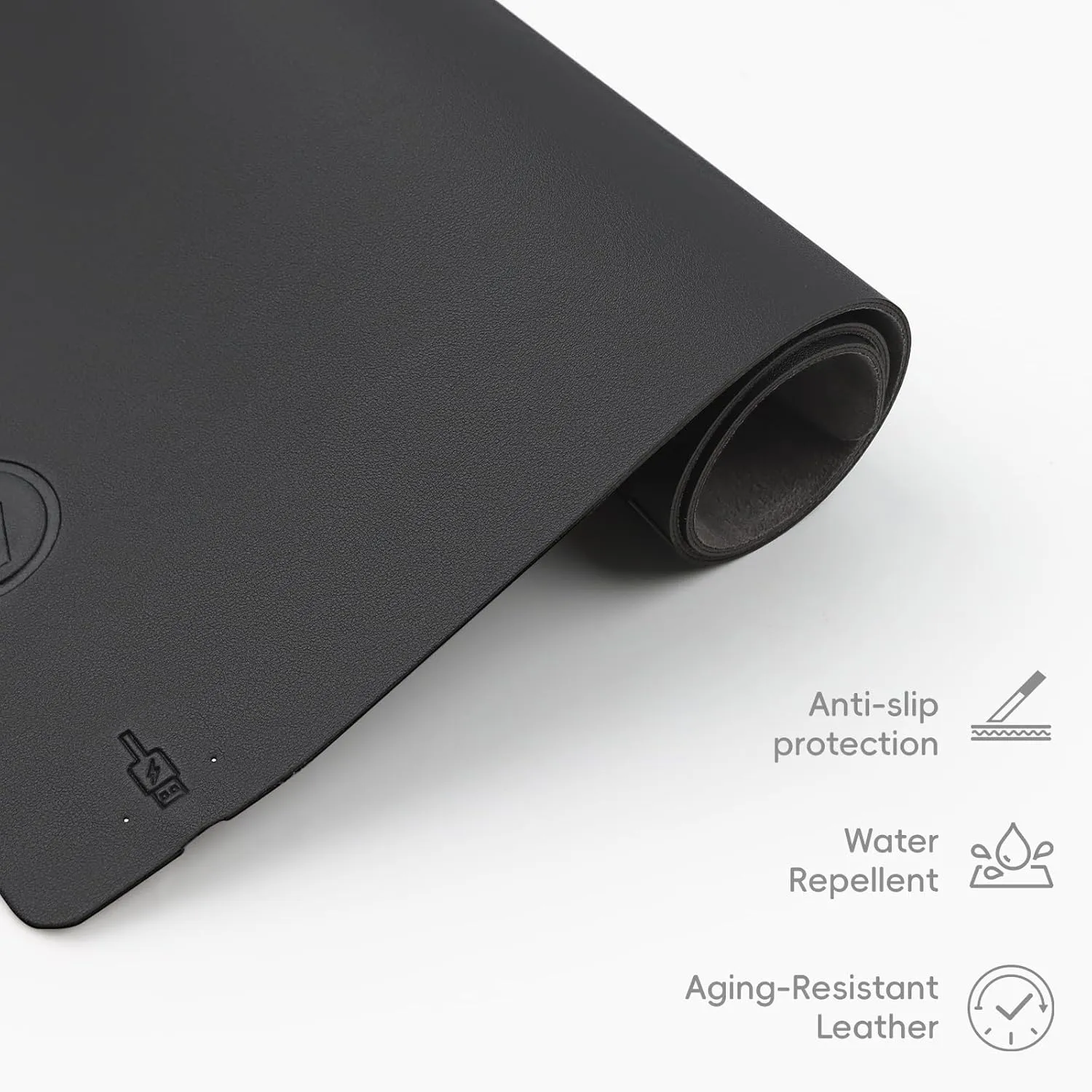 Desk Mat with Wireless Charger, PU Leather Fast Charging Gaming Mouse Pad, Waterproof Anti-Slip Surface, Easy Clean Office Table Mat, 32L x 16W x 0.15H inches, Black(Right Side Charging Port)