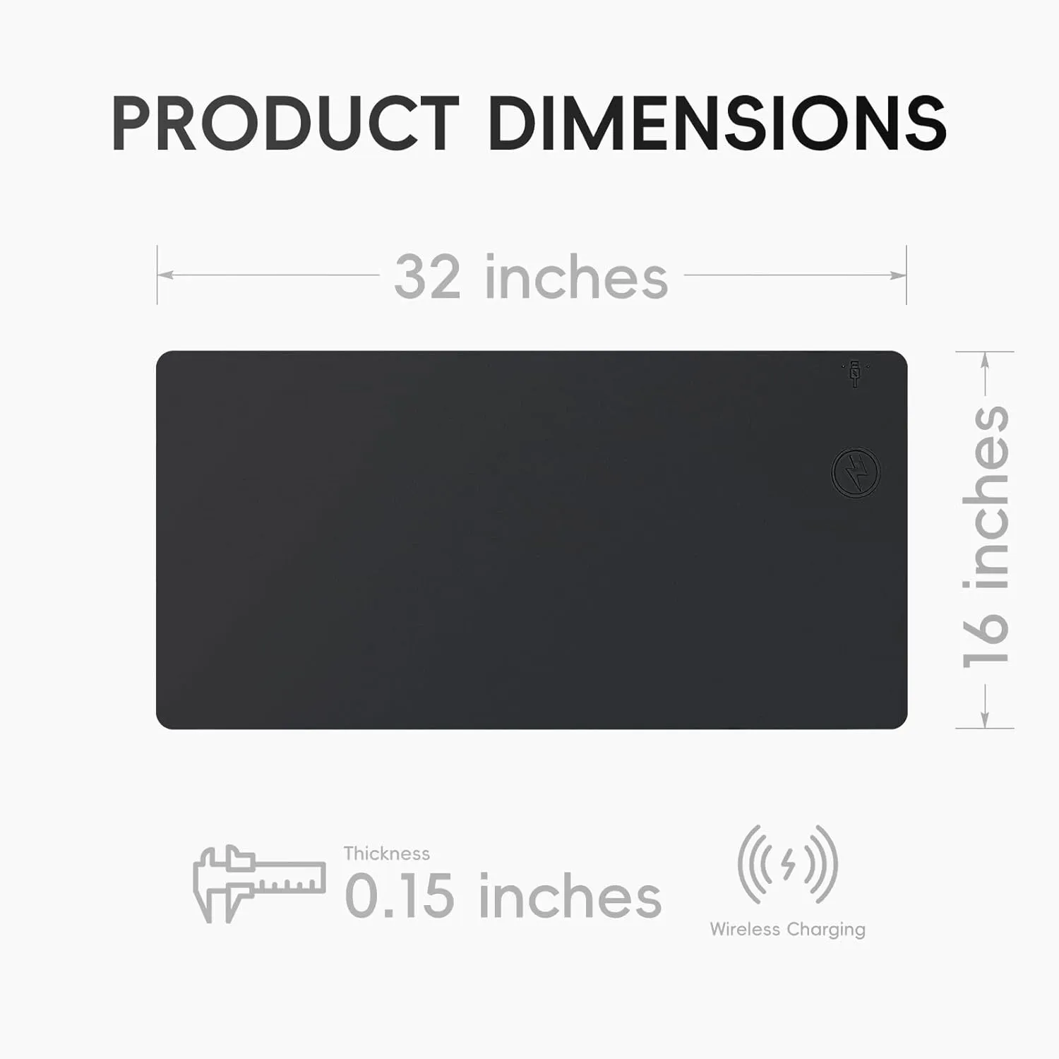 Desk Mat with Wireless Charger, PU Leather Fast Charging Gaming Mouse Pad, Waterproof Anti-Slip Surface, Easy Clean Office Table Mat, 32L x 16W x 0.15H inches, Black(Right Side Charging Port)
