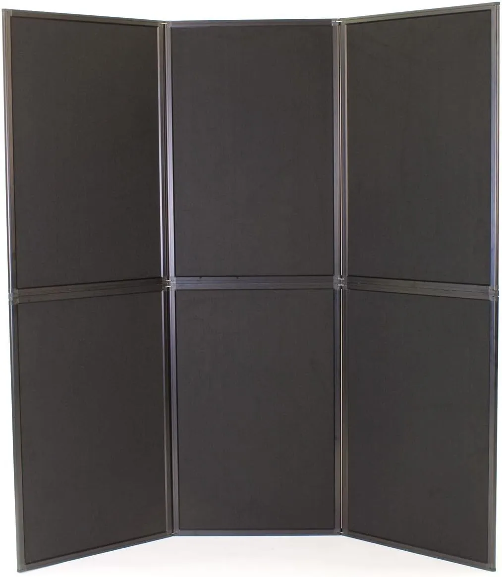 Displays2go Portable Display Panel System, Includes 6 Show Panels, Folding Design, Hook & Loop-Receptive Fabric – Black (T6PNLBK)