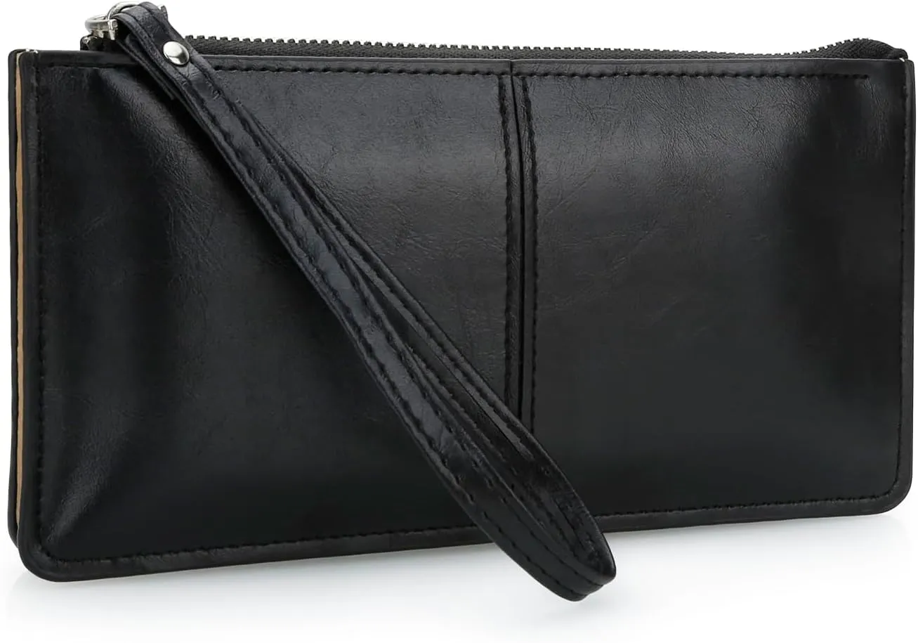 DOB SECHS Small Leather Wristlet Wallet for Women Women's Clutch Handbags Purses Cell Phone Pocket Pouch Bags with Card Slots