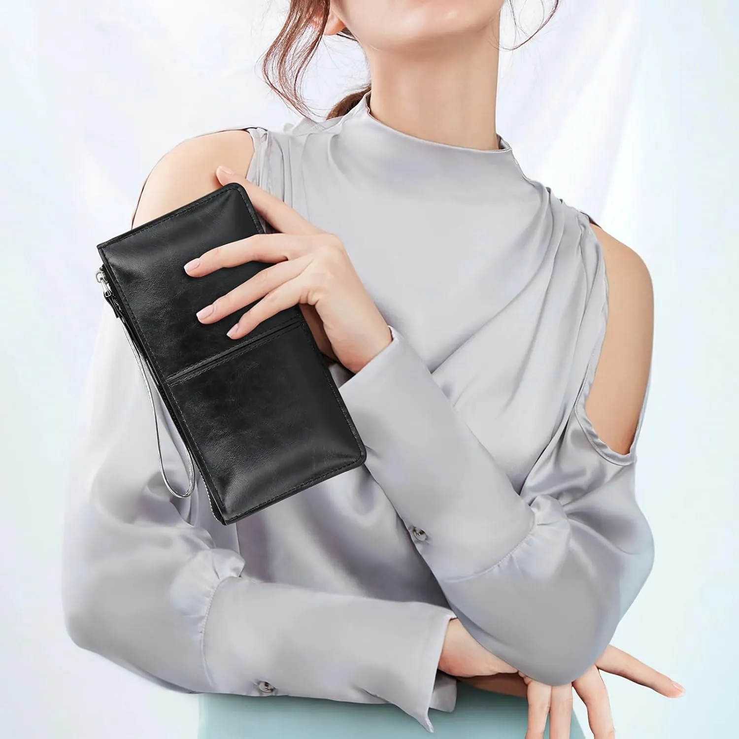 DOB SECHS Small Leather Wristlet Wallet for Women Women's Clutch Handbags Purses Cell Phone Pocket Pouch Bags with Card Slots