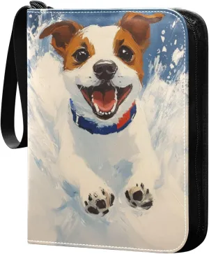 Dog Running Snow Oil Painting Cards Binder 4 Pocket Fits 400 Cards with 50 Removable Sleevesves, Trading Card Collector Zipper Album Holder Portable Card Games Display Storage Cases