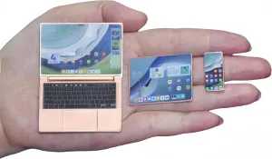 Dollhouse Decoration Miniature Accessories Dollhouse Worlds Smallest Computer Laptop Tablet Phone Simulation Accessories for Doll 1:6 1:12 Miniatures Play Set (Rose Golden)