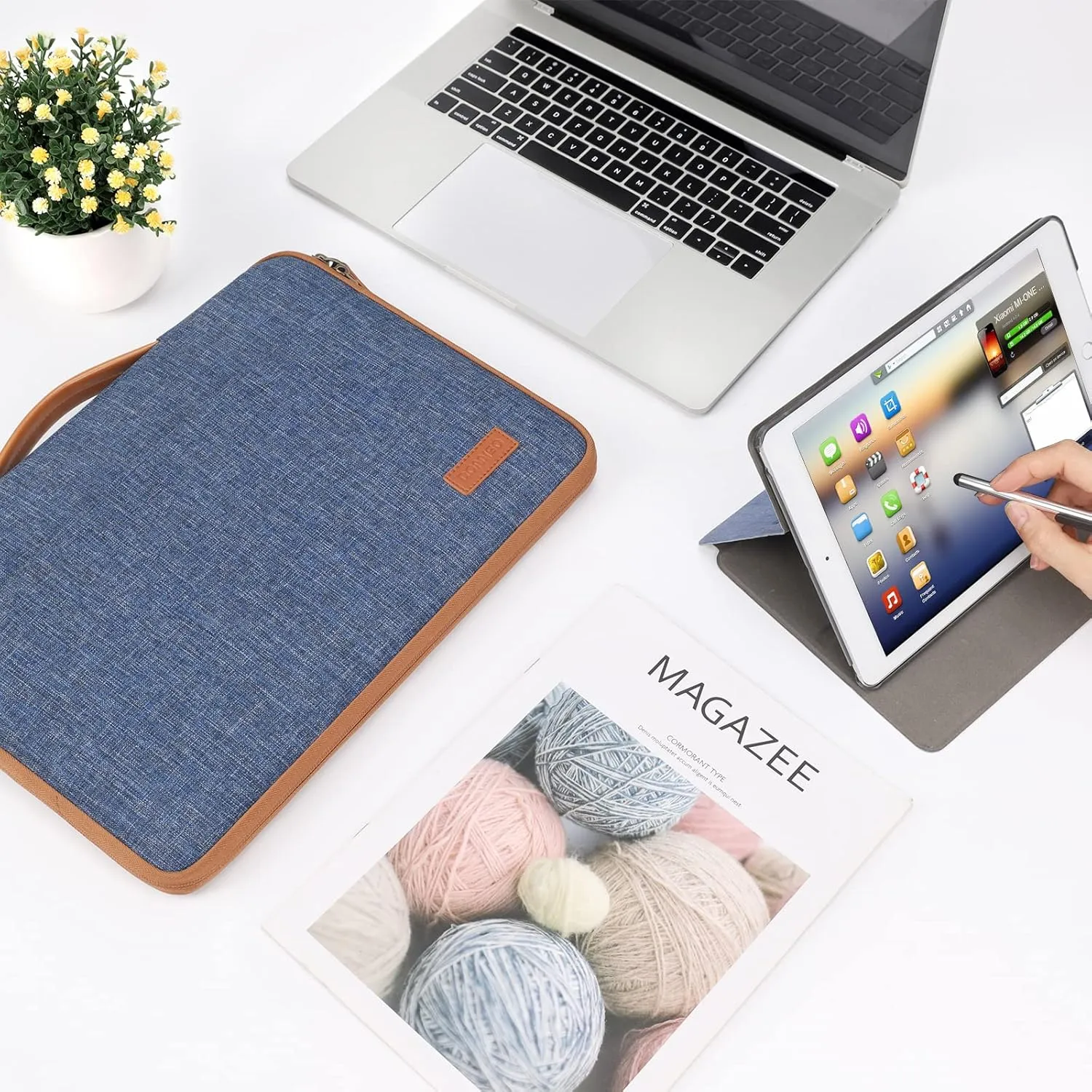 DOMISO 16 inch Laptop Sleeve Canvas Notebook Portable Carrying Bag Case Handbag for 16" Dell/HP Pavilion Envy/ThinkPad IdeaPad/ASUS Vivobook,Blue