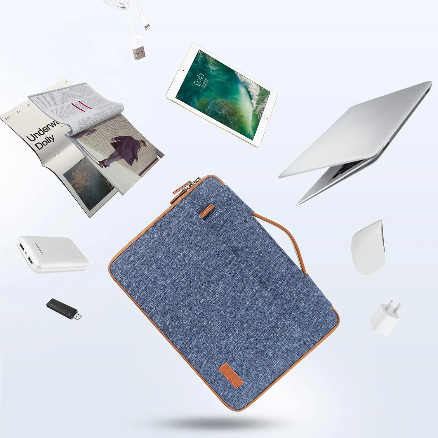 DOMISO 16 inch Laptop Sleeve Canvas Notebook Portable Carrying Bag Case Handbag for 16" Dell/HP Pavilion Envy/ThinkPad IdeaPad/ASUS Vivobook,Blue
