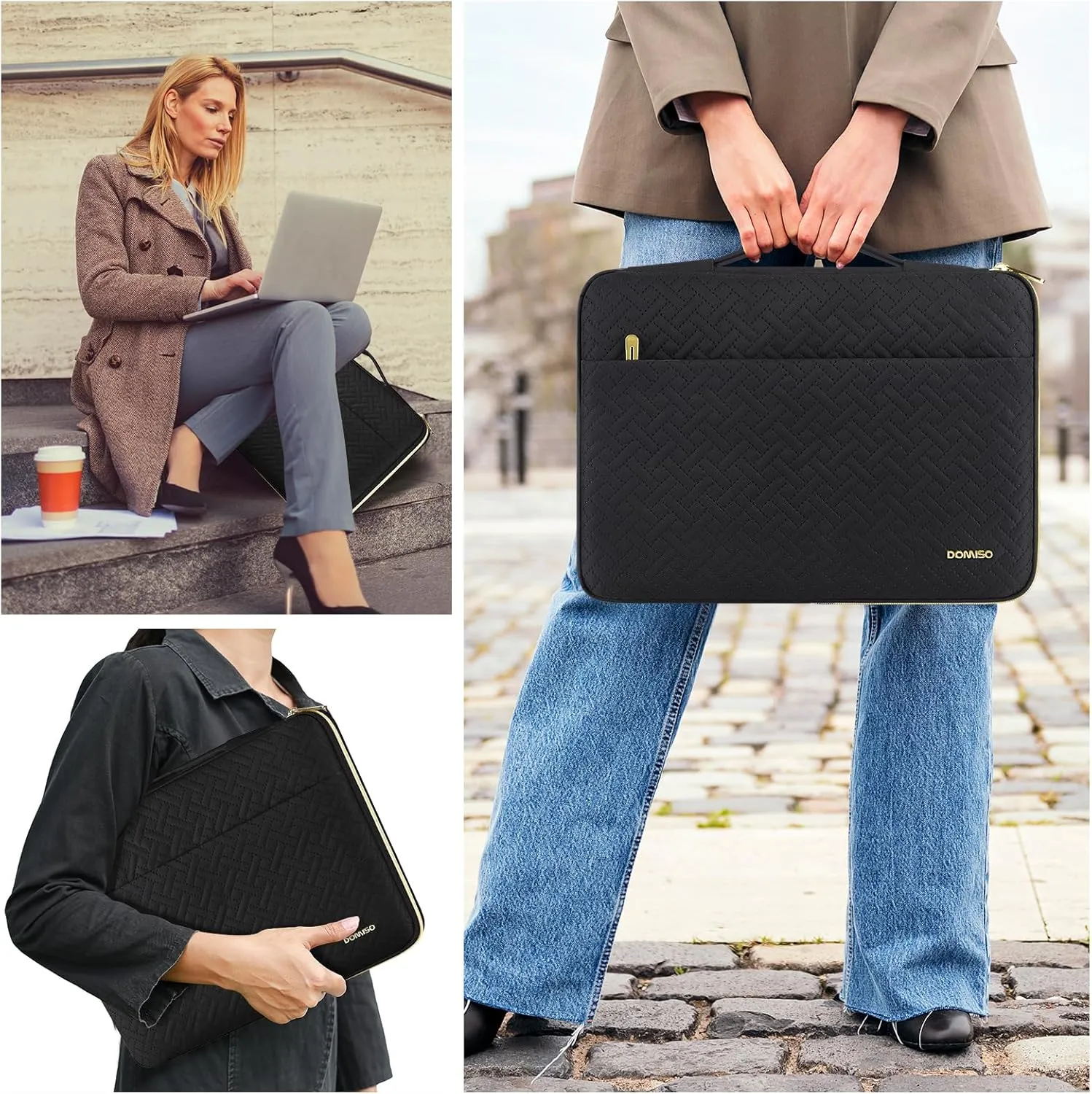 DOMISO Laptop Sleeve Case 16 inch Waterproof Shockproof Computer Carrying Handbag with Handle and Small Accessory Bag Compatible with 16 inch HP Dell Aspire Notebook,Black