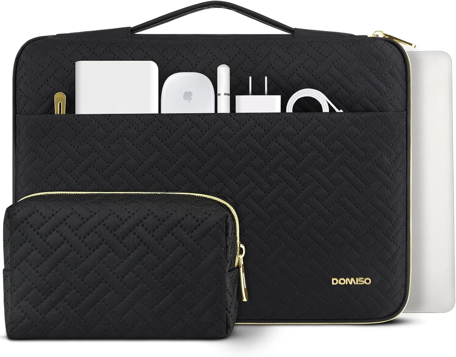 DOMISO Laptop Sleeve Case 16 inch Waterproof Shockproof Computer Carrying Handbag with Handle and Small Accessory Bag Compatible with 16 inch HP Dell Aspire Notebook,Black
