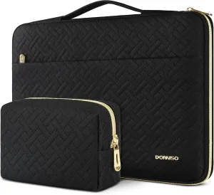 DOMISO Laptop Sleeve Case 16 inch Waterproof Shockproof Computer Carrying Handbag with Handle and Small Accessory Bag Compatible with 16 inch HP Dell Aspire Notebook,Black