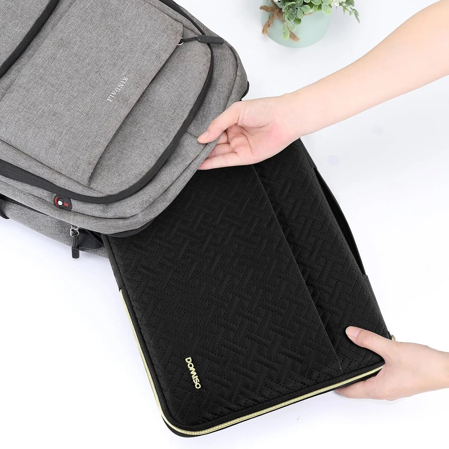 DOMISO Laptop Sleeve Case 16 inch Waterproof Shockproof Computer Carrying Handbag with Handle and Small Accessory Bag Compatible with 16 inch HP Dell Aspire Notebook,Black