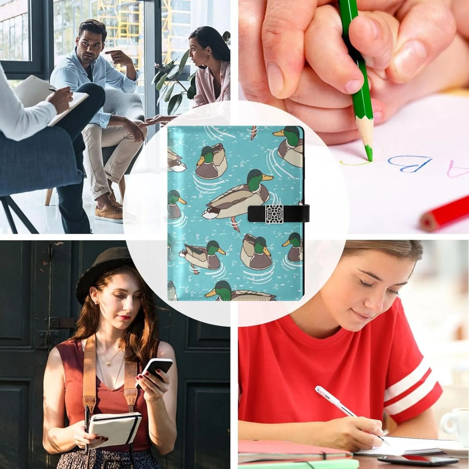 Ducks Swimming Lake A5 Binder 6 Ring Refillable PU Leather Notebook Journal with Magnetic Buckle Closure Loose Leaf Travel Office Planner Budget Binder Notepad Portfolio,