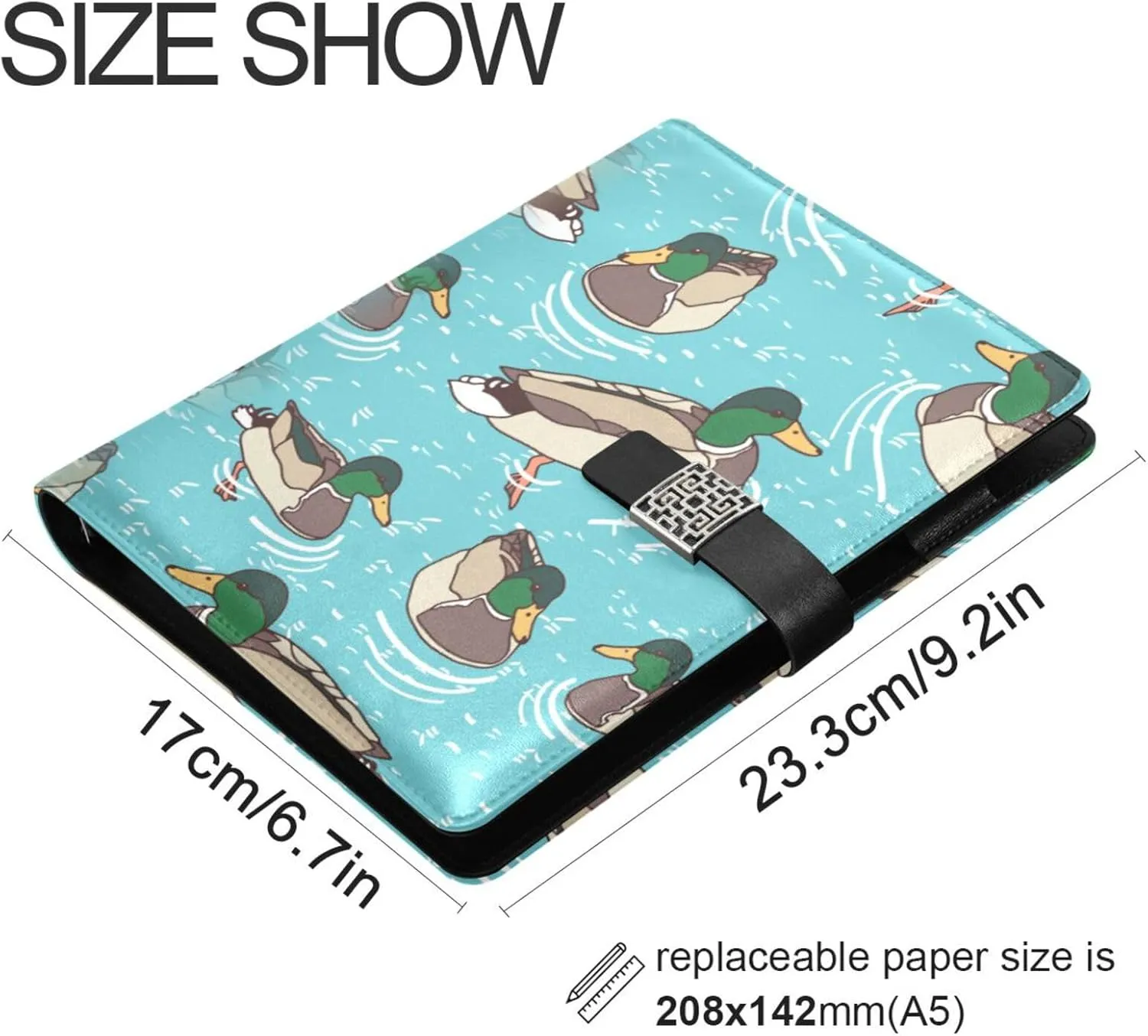 Ducks Swimming Lake A5 Binder 6 Ring Refillable PU Leather Notebook Journal with Magnetic Buckle Closure Loose Leaf Travel Office Planner Budget Binder Notepad Portfolio,