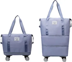 Duffle Bag, 26" Expandable Rolling Lightweight Wheeled Spinner Suitcase Luggage, Wheelbag Duffel Travel Bag Large Capacity for Women Men, Blue