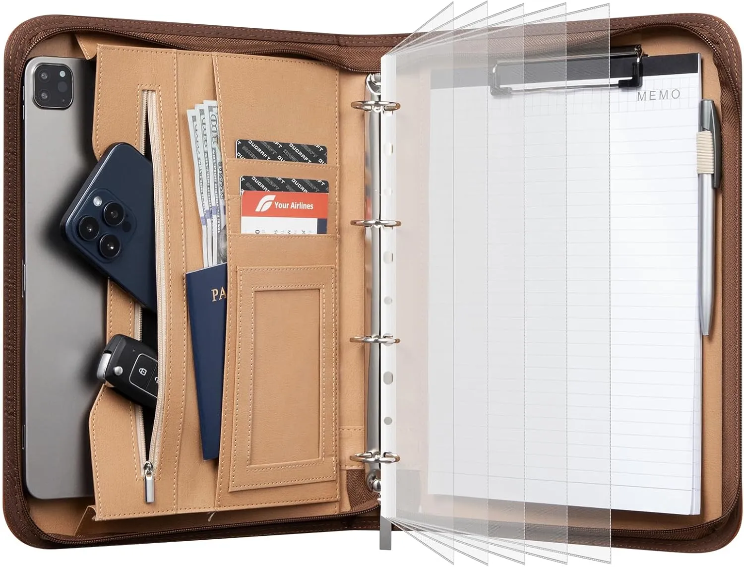DUGRAFT Leather Portfolio Binder, Padfolio, Resume Portfolio Folder for Men & Women, Personalized Business Portfolio Organizer for Documents, Phone, Tablet, Professional Portfolio Binder
