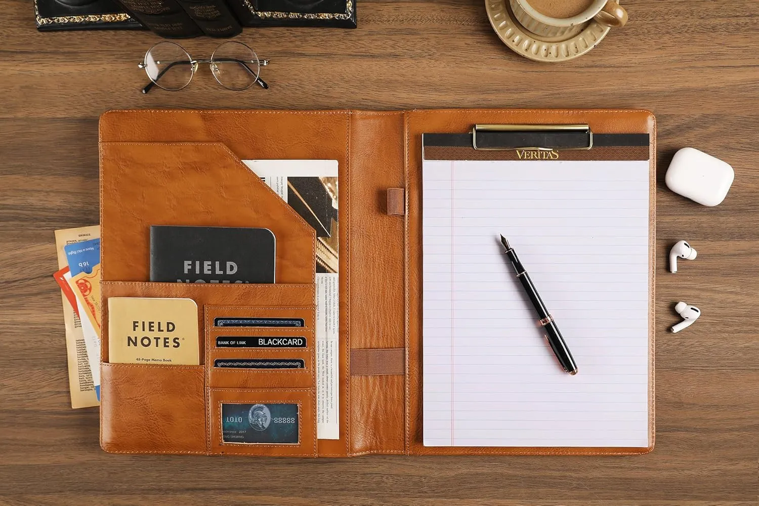 DUKE&COW Portfolio Binder - Personlized Clipboard Folio Compact Padfolio Engraved Leather Portfolio Legal Pad Holder, Ideal Padfolio for Men - Brown