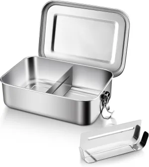 E-far Stainless Steel Bento Box, Large 1400ml Metal Bento Lunch Box Container, 49oz Leak-Proof Lunch Container with Lids and 2 Removable Dividers, Reusable Meal Storage for Camping Picnic Travel Work