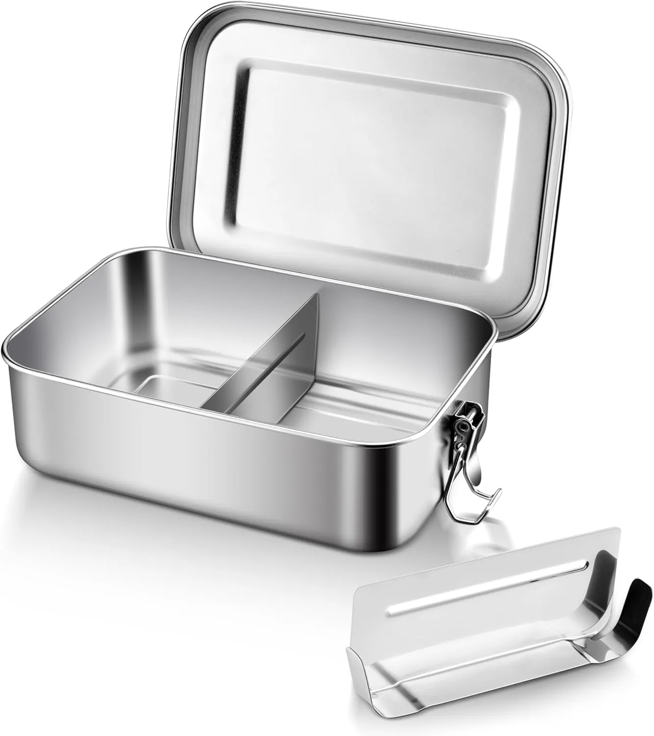 E-far Stainless Steel Bento Box, Large 1400ml Metal Bento Lunch Box Container, 49oz Leak-Proof Lunch Container with Lids and 2 Removable Dividers, Reusable Meal Storage for Camping Picnic Travel Work