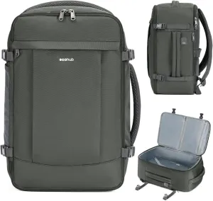 ECOHUB Travel Backpack for Men Women, Carry on Backpack with USB Charging Hole, Spirit Airlines Personal Item Bag Flight Approved, 15.6 Inch Laptop Backpack with Anti Theft Pockets, 30L, Grey Green