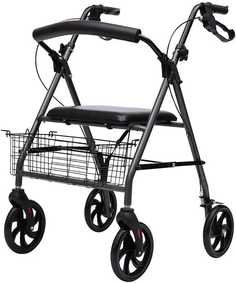 Elderly, Aluminum Foldable Walking Mobility Aid Rollator Shopping cart Trolley with Seat and Handbrake Narrow Walking e Interesting Thoughtful