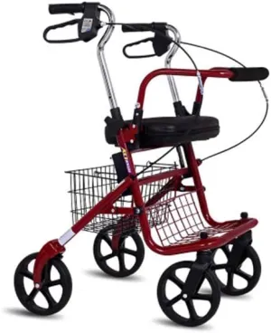 Elderly Walker Folding Four Wheeled Rollator Aluminum Lightweight Rollator with Seat Parking Brake Bag Height Adjustable Foldable Walker Walker