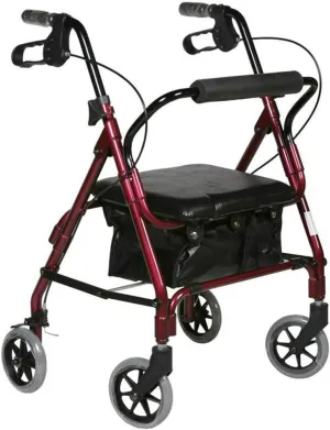 Elderly Walker Folding Rollator Wheeled Walking Frame Ultra Lightweight Red Aluminium Rollator with Padded Seat and Underseat Bag