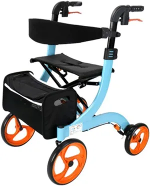 Elderly Walker, Four Wheeled Rollator 4 Wheeled Premium Rollator with Backrest Seat and Bag Folding Trolley for Olders Walking Aid Height Adjustable Interesting