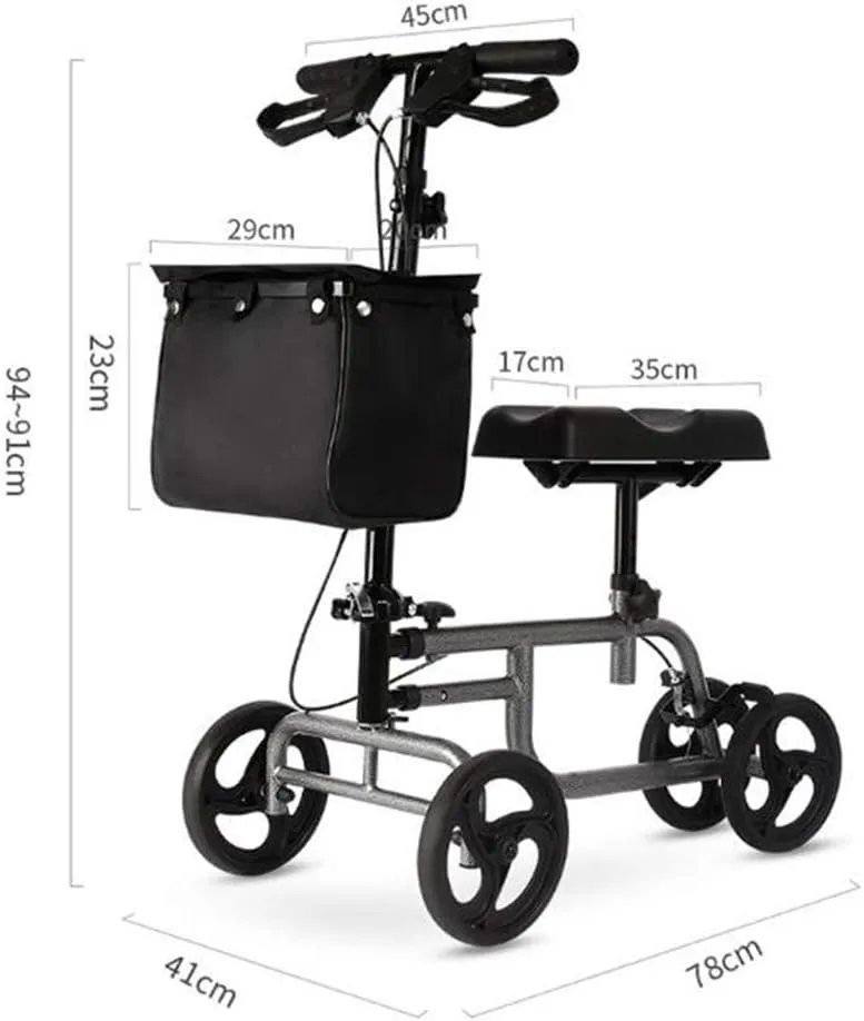 Elderly Walker, Rollator Four Wheeled Walking Frame with Brakes Seat and Bag with SeatLightweight Four Wheel Aid Adjustable Height Front Bag Full of Stars
