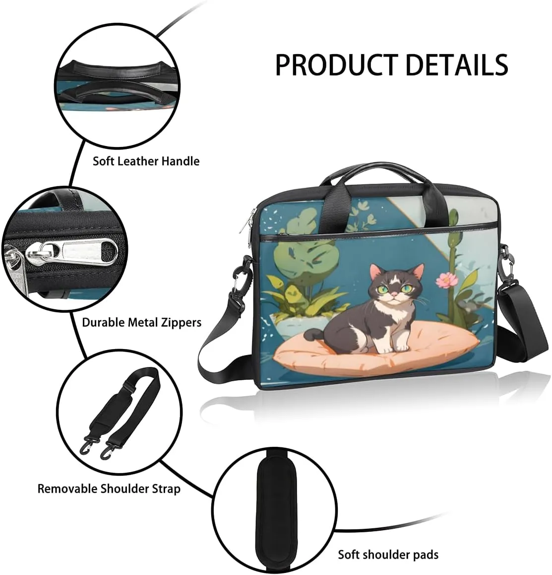 Elegant Flower Laptop Bag for Women Men 13-15 Inch Computer Briefcase Bag Lightweight Notebook Shoulder Messenger Bag