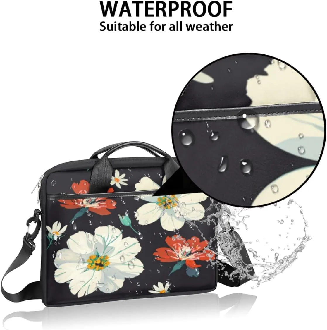 Elegant Flower Laptop Bag for Women Men 13-15 Inch Computer Briefcase Bag Lightweight Notebook Shoulder Messenger Bag