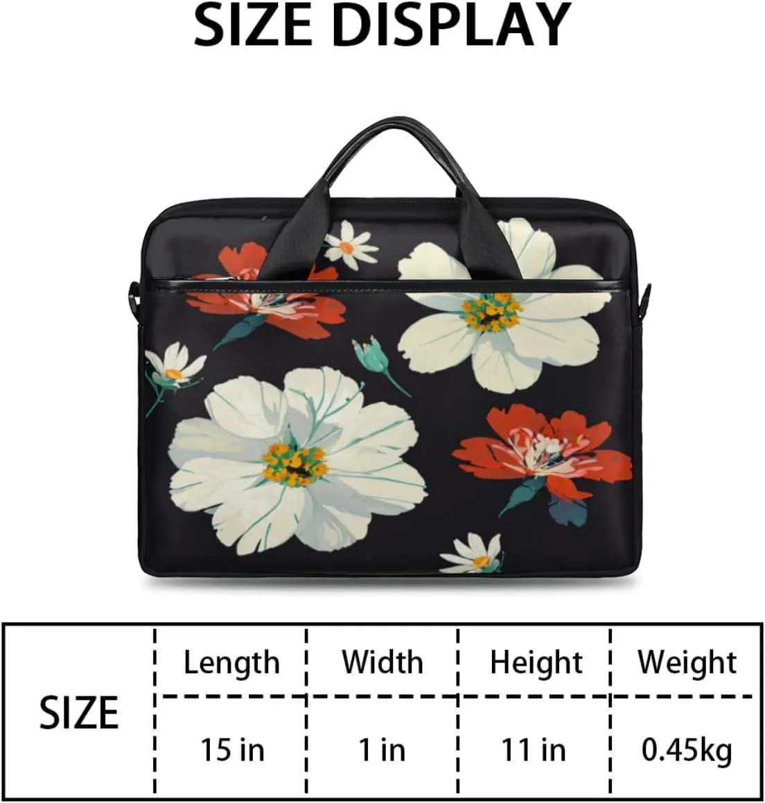 Elegant Flower Laptop Bag for Women Men 13-15 Inch Computer Briefcase Bag Lightweight Notebook Shoulder Messenger Bag
