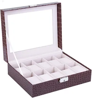 Elegant Large Watch Box Organizer for Men Women with 10 Slots, Transparent top, Portable Leather Watch Holder Mens Watches Case Storage Best Gift for The Husband, (25x 20 x 8cm)