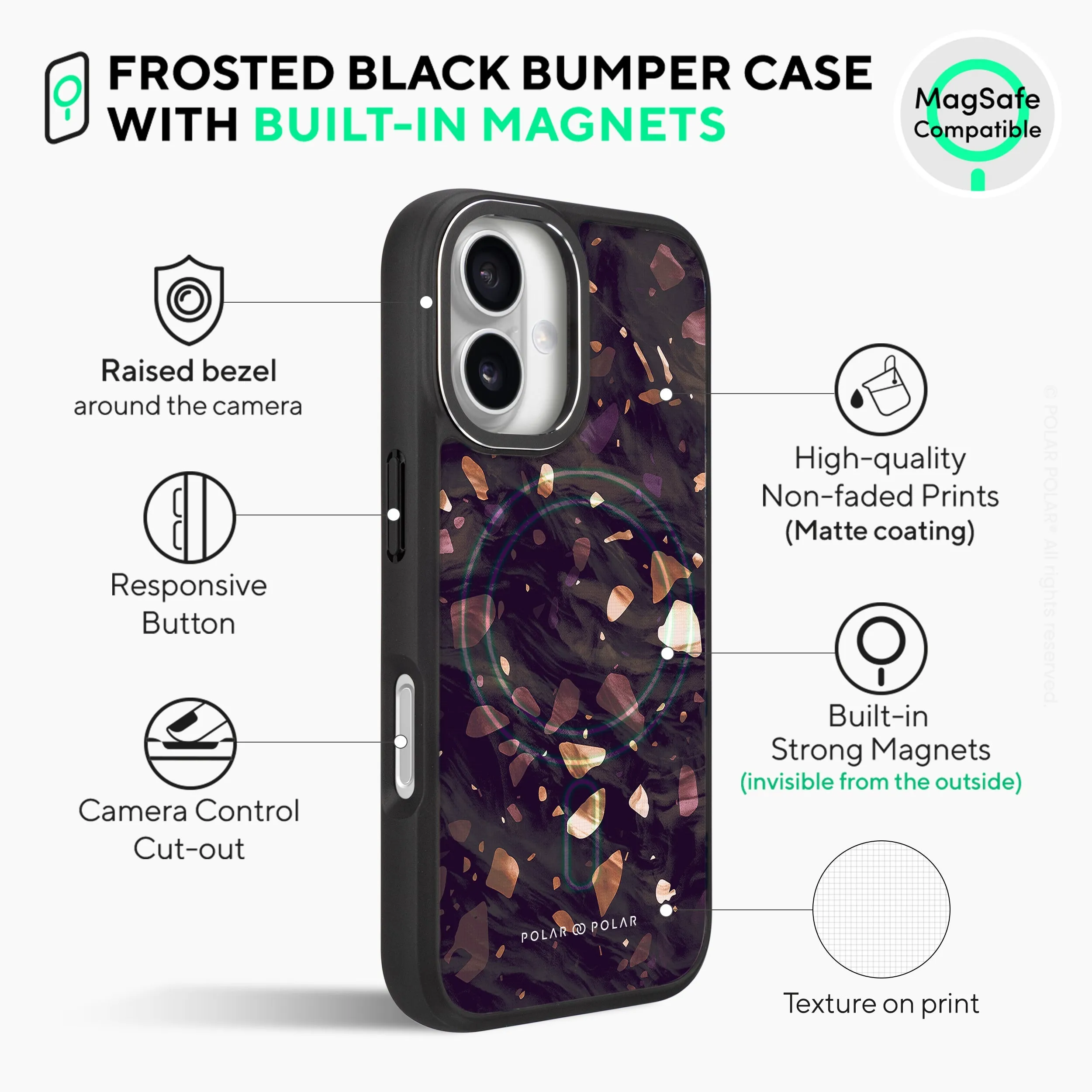 Eminence Terrazzo Gem - iPhone 16 Frosted Black Bumper MagSafe Case