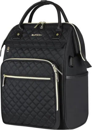EMPSIGN 17 Inch Laptop Backpack for Women, Work Business Travel Computer College Bags, Large Capacity Water-repellent Quilted Casual Daypack with USB Port, Black