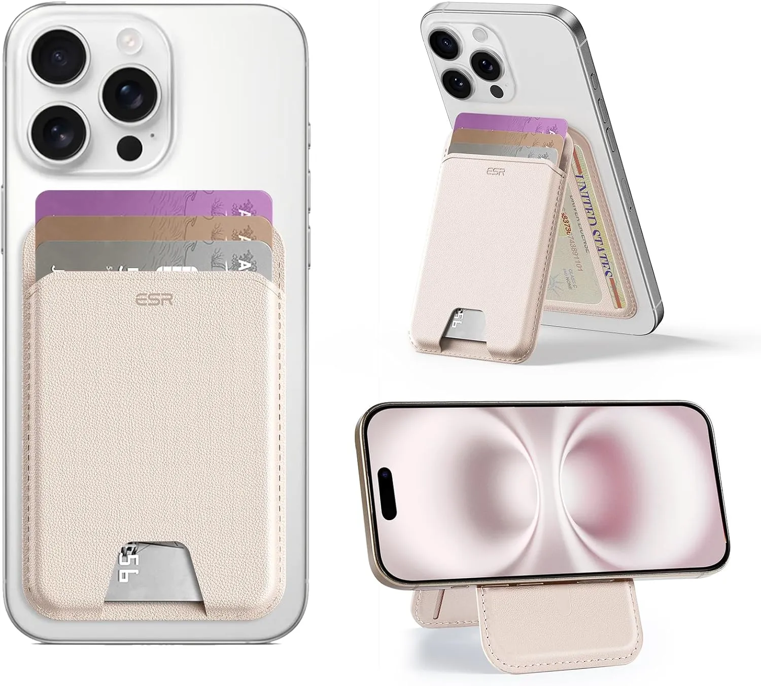 ESR Upgraded for Aura MagSafe Wallet, 5 Card-Holder with Adjustable Stand, Magnetic Wallet for iPhone 16/15/14/13/12 Series, Not for iPhone Mini, Vegan Leather, Cream Beige