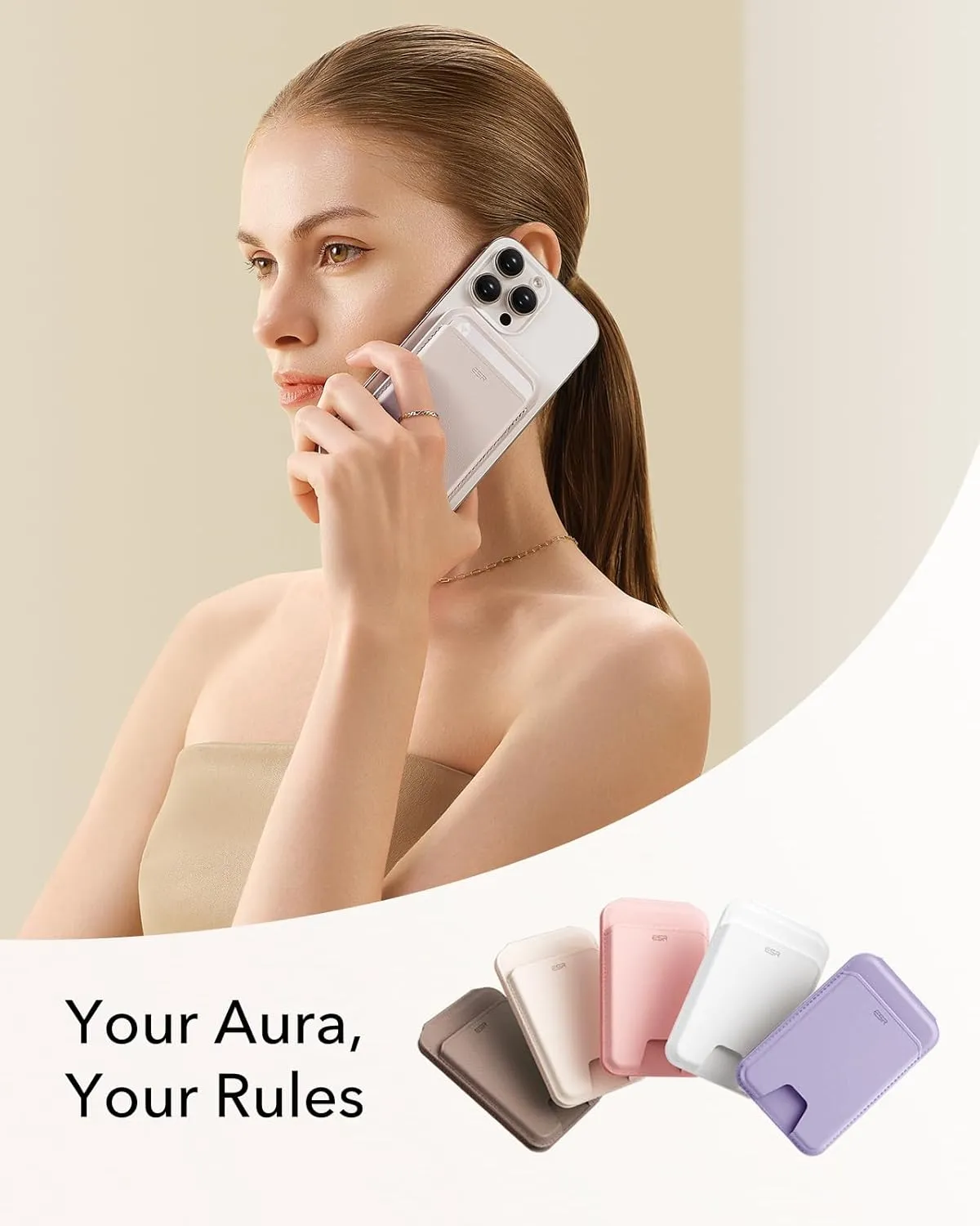 ESR Upgraded for Aura MagSafe Wallet, 5 Card-Holder with Adjustable Stand, Magnetic Wallet for iPhone 16/15/14/13/12 Series, Not for iPhone Mini, Vegan Leather, Cream Beige