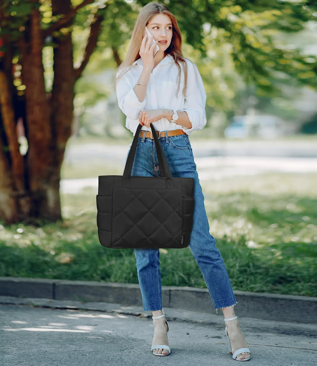 ETRONIK Tote Bag for Women, Lightweight Puffy Tote Bag with Multiple Pockets, Large Quilted Shoulder Handbag for Travel