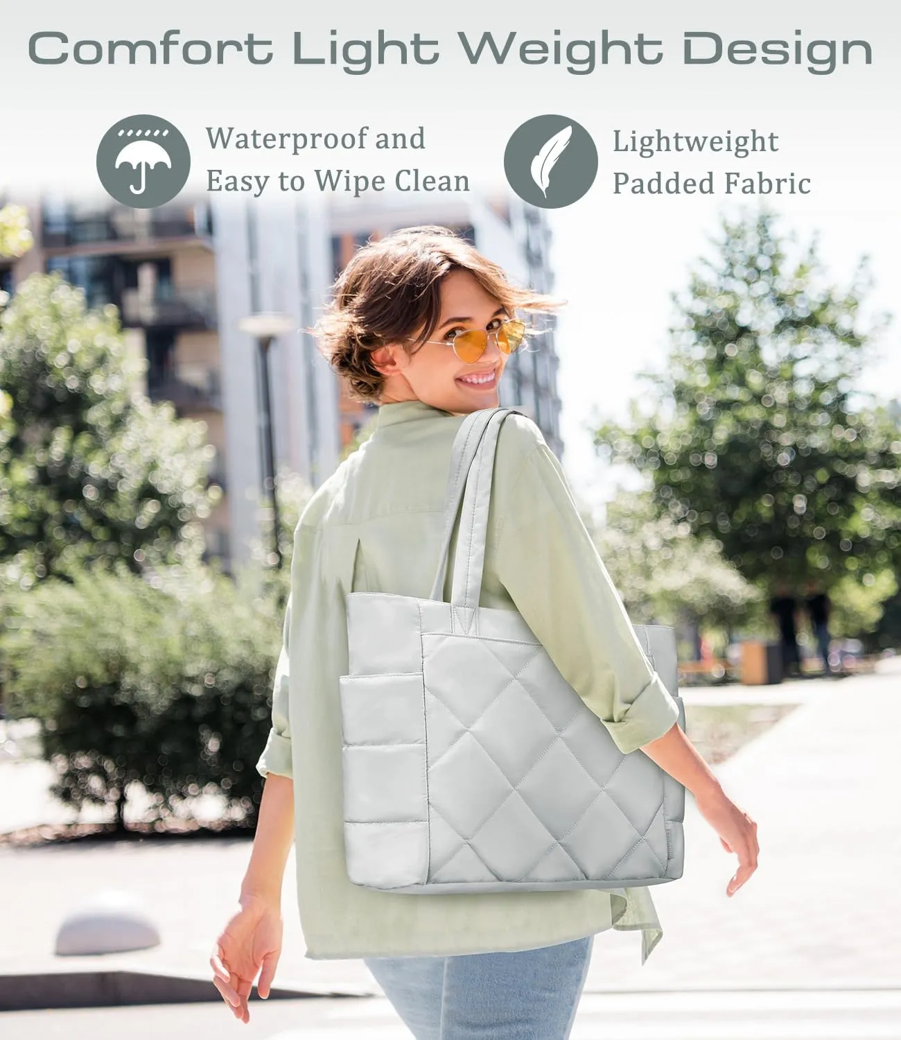 ETRONIK Tote Bag for Women, Lightweight Puffy Tote Bag with Multiple Pockets, Large Quilted Shoulder Handbag for Travel