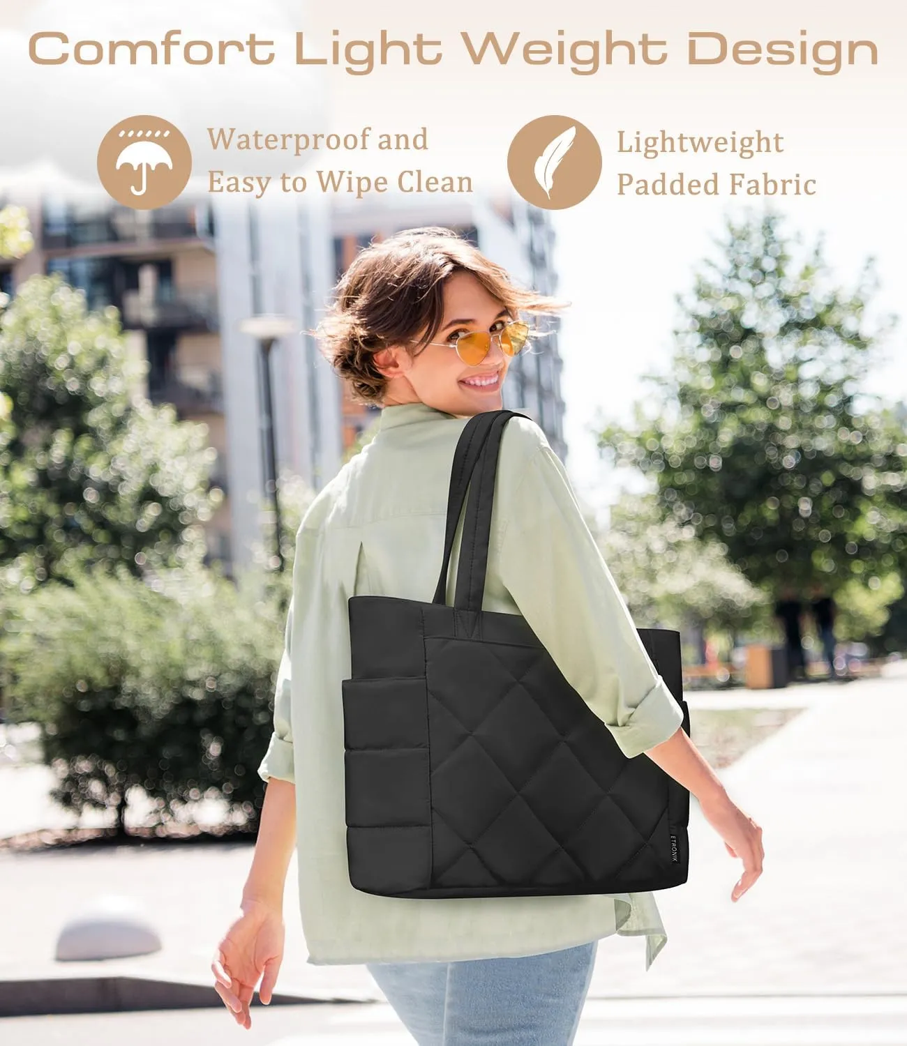 ETRONIK Tote Bag for Women, Lightweight Puffy Tote Bag with Multiple Pockets, Large Quilted Shoulder Handbag for Travel