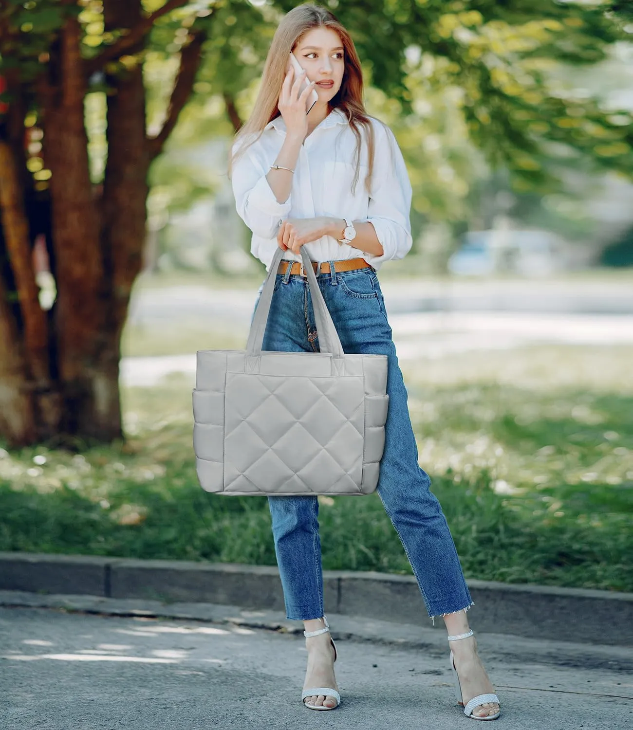 ETRONIK Tote Bag for Women, Lightweight Puffy Tote Bag with Multiple Pockets, Large Quilted Shoulder Handbag for Travel