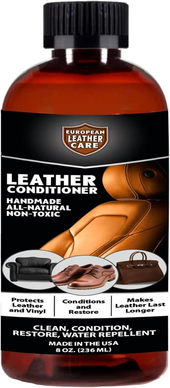 European Leather Care Leather 8 oz Conditioner for Leather Couch, Furniture, Shoe, Leather Jacket, Purse, Boot Cleaner, Leather Conditioner Car Leather Cleaner Leather Repair Restorer All Natural USA
