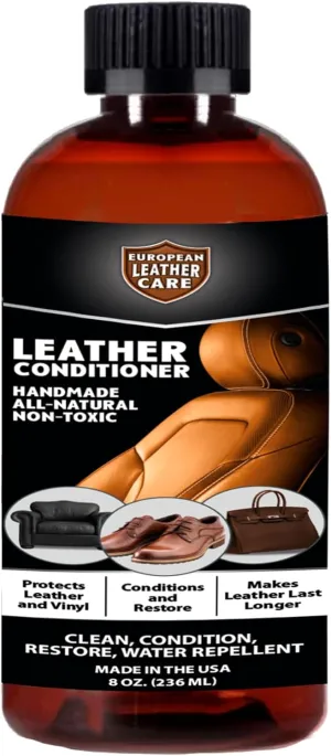 European Leather Care Leather 8 oz Conditioner for Leather Couch, Furniture, Shoe, Leather Jacket, Purse, Boot Cleaner, Leather Conditioner Car Leather Cleaner Leather Repair Restorer All Natural USA