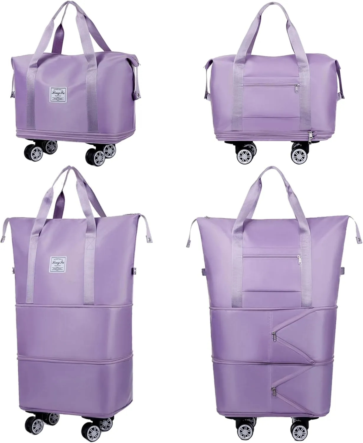Expandable & Foldable Rolling Duffle Bag with Wheels, Large Capacity Carry-On Luggage with Dry Wet Separation, Waterproof Lightweight Travel Weekend Bag for Women Men (Grey)