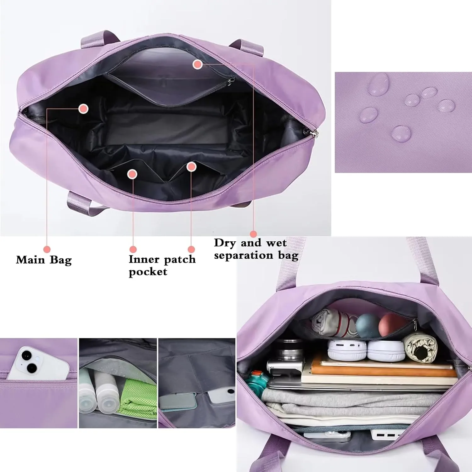 Expandable & Foldable Rolling Duffle Bag with Wheels, Large Capacity Carry-On Luggage with Dry Wet Separation, Waterproof Lightweight Travel Weekend Bag for Women Men (Grey)