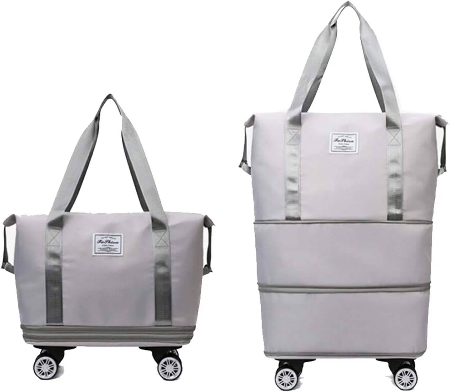 Expandable Rolling Wheeled Duffle Bag Spinner Suitcase Foldable Luggage, 26" Duffel Travel Bags Large Capacity, Waterproof Lightweight Traveling Oxford Suitcase for Men Women, Grey