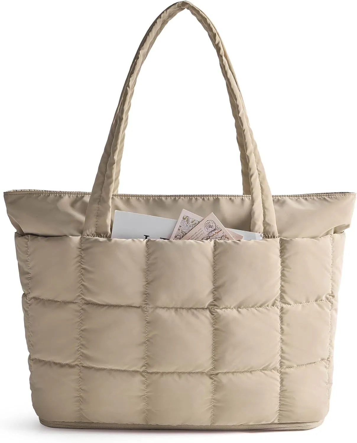 Expandable Tote Bag for Women, Zipper Puffer Work Tote with Water-Resistant Quilted, Nurse and Carry-On Travel Bag
