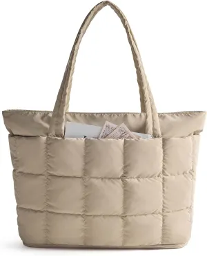 Expandable Tote Bag for Women, Zipper Puffer Work Tote with Water-Resistant Quilted, Nurse and Carry-On Travel Bag