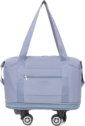 Expandable Wheeled Duffel Bag - Collapsible Luggage with 360° Silent Spinner Wheels & Retractable Handle, Water-Resistant Rolling Gym Bag for Travel/Fitness(Blue)