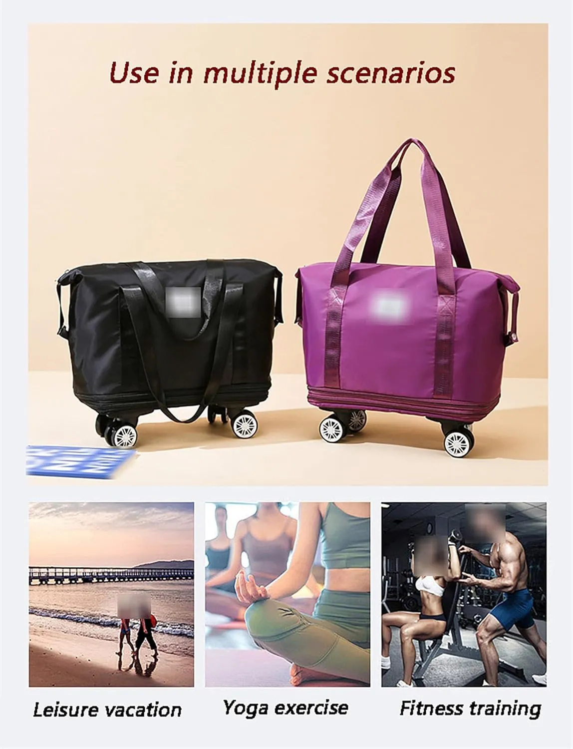 Expandable Wheeled Duffel Bag - Collapsible Luggage with 360° Silent Spinner Wheels & Retractable Handle, Water-Resistant Rolling Gym Bag for Travel/Fitness(Blue)