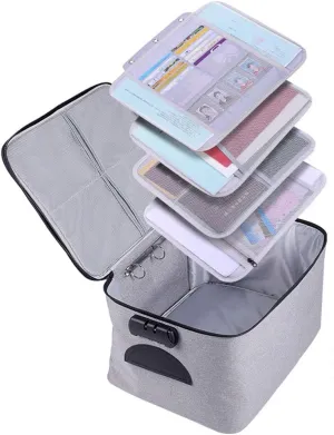 Extra Large Document Organizer,Safe File Storage Box with Lock, Portable paper organizer with Detachable separators,Home Office Travel Bag for A4 Folder Certificate Card Passport File Bill(Gray)